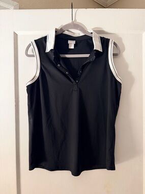 Chico’s Zenergy Black Sleeveless Polo Top 🖤 Athletic Chic Size 1 (M)